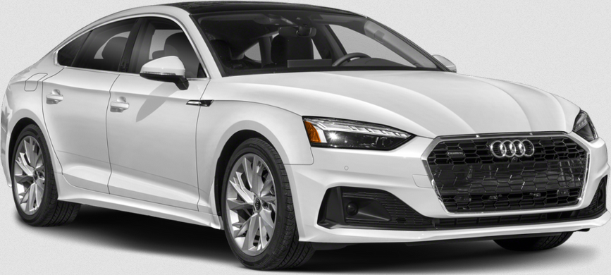 White sedan with aggressive front grille and LED headlights