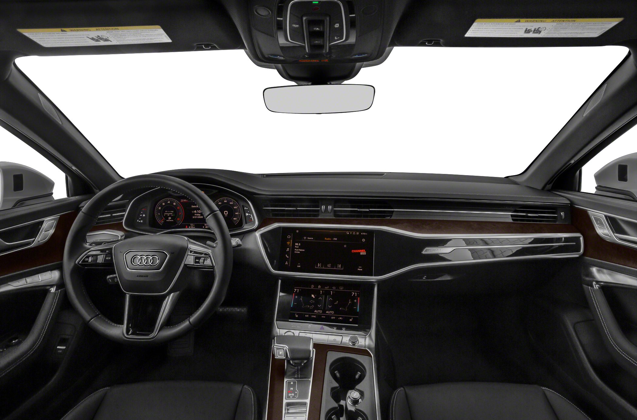 Digital dashboard, steering wheel, dual touchscreen infotainment system