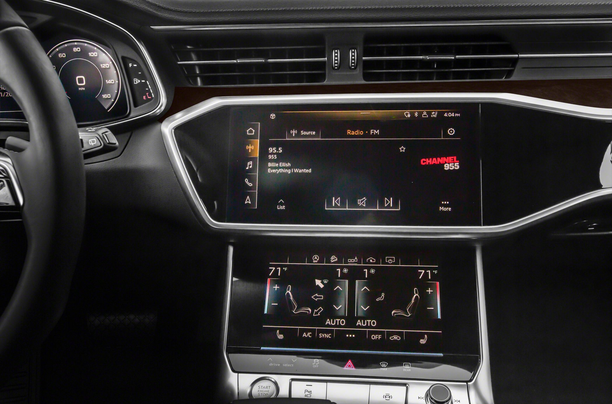 Digital instrument cluster and dual touchscreen infotainment system
