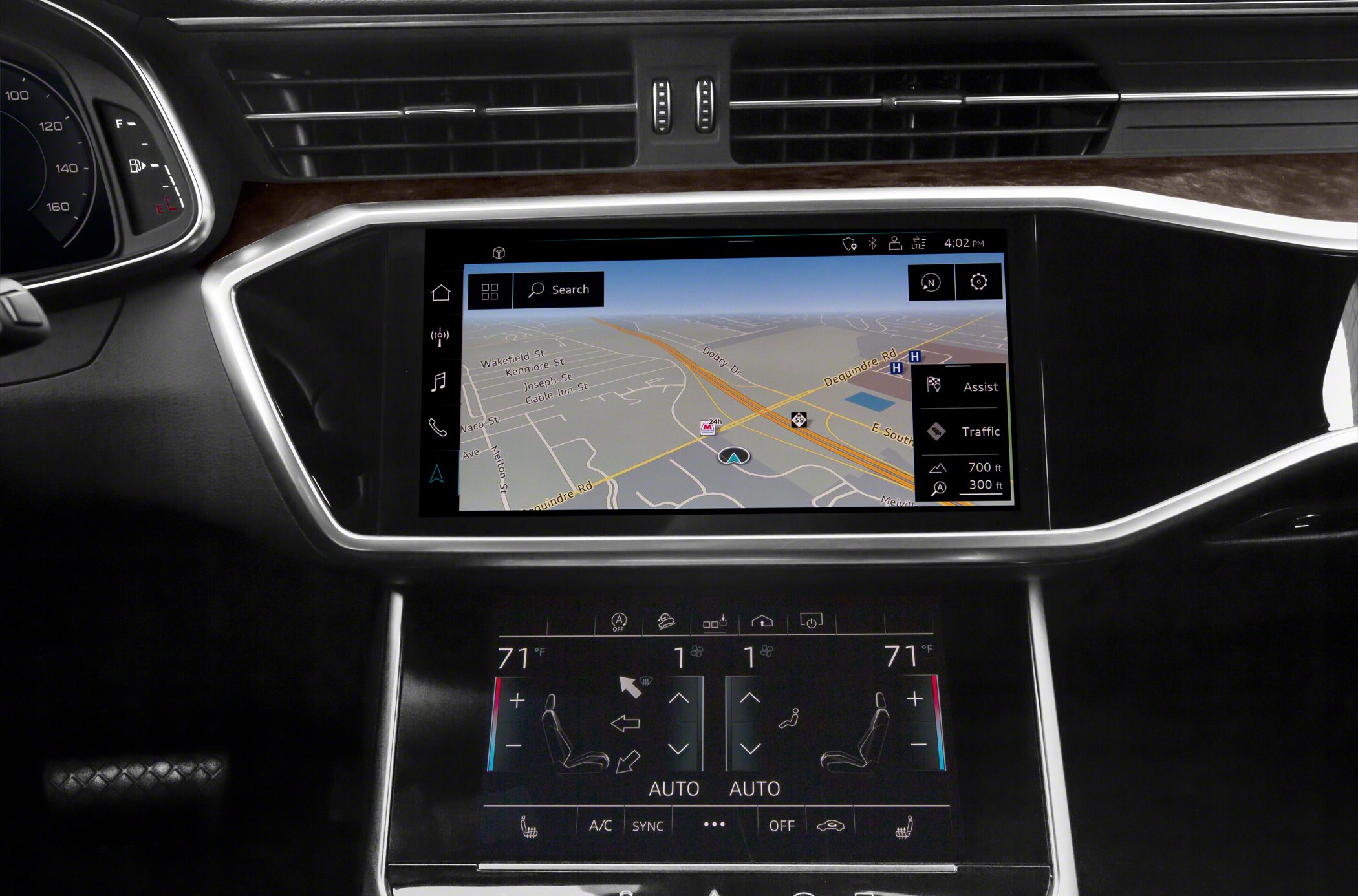Dual touchscreen infotainment and climate control interface