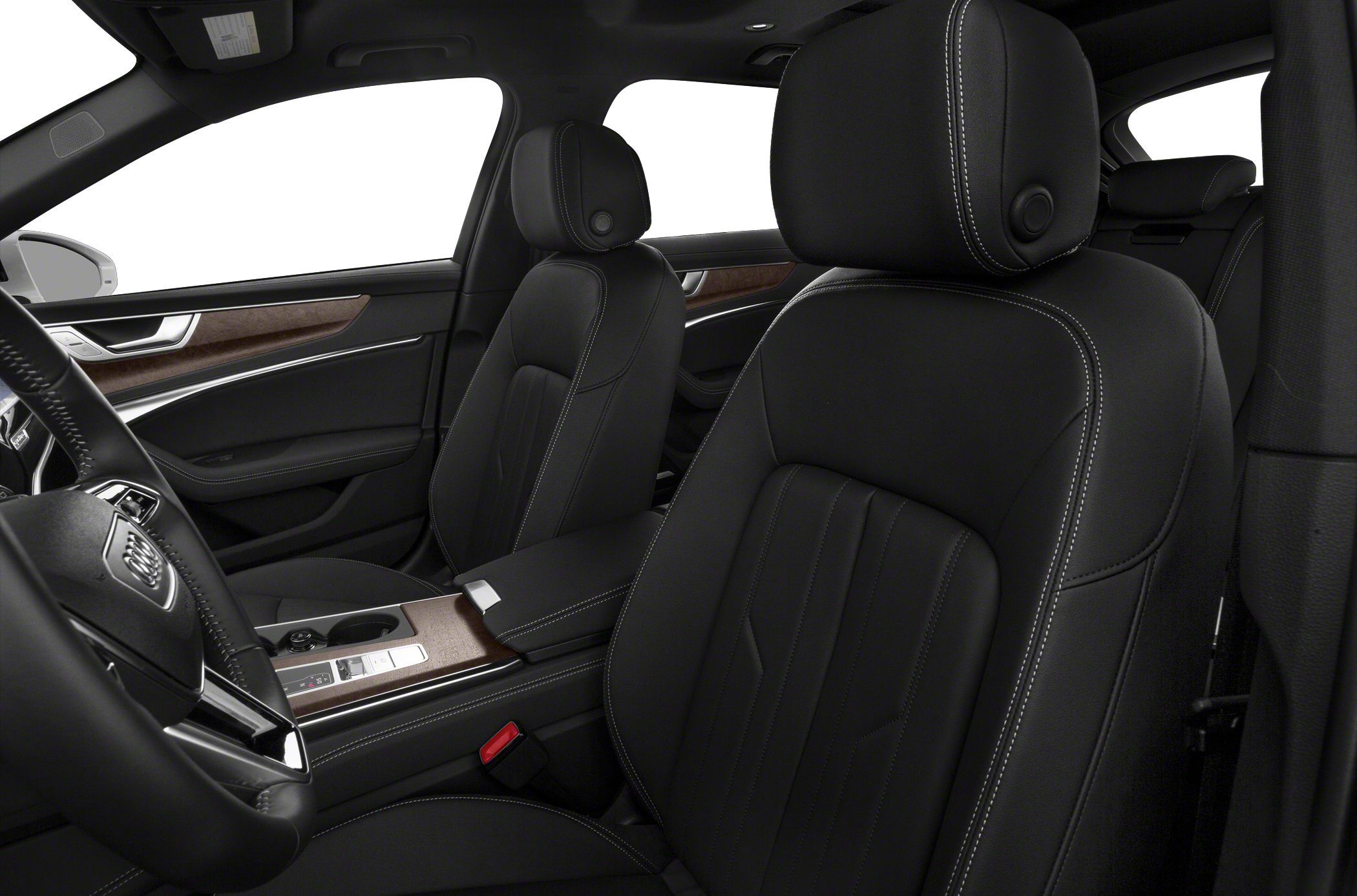 Black leather luxury seats with wood trim details