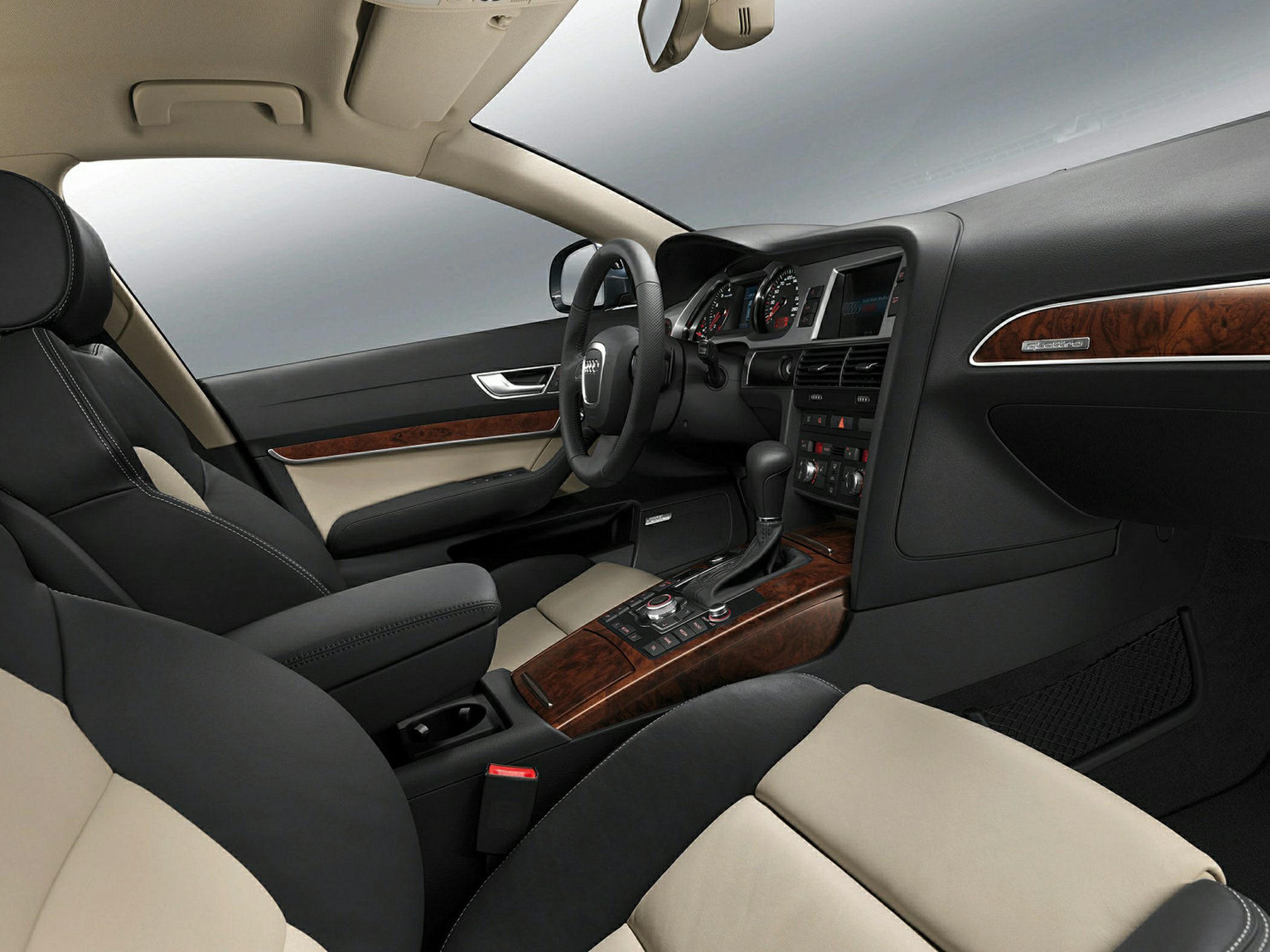 Leather interior with wood trim and advanced dashboard controls