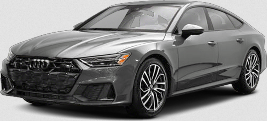 Front side view of a sleek luxury sedan with multi-spoke alloy wheels