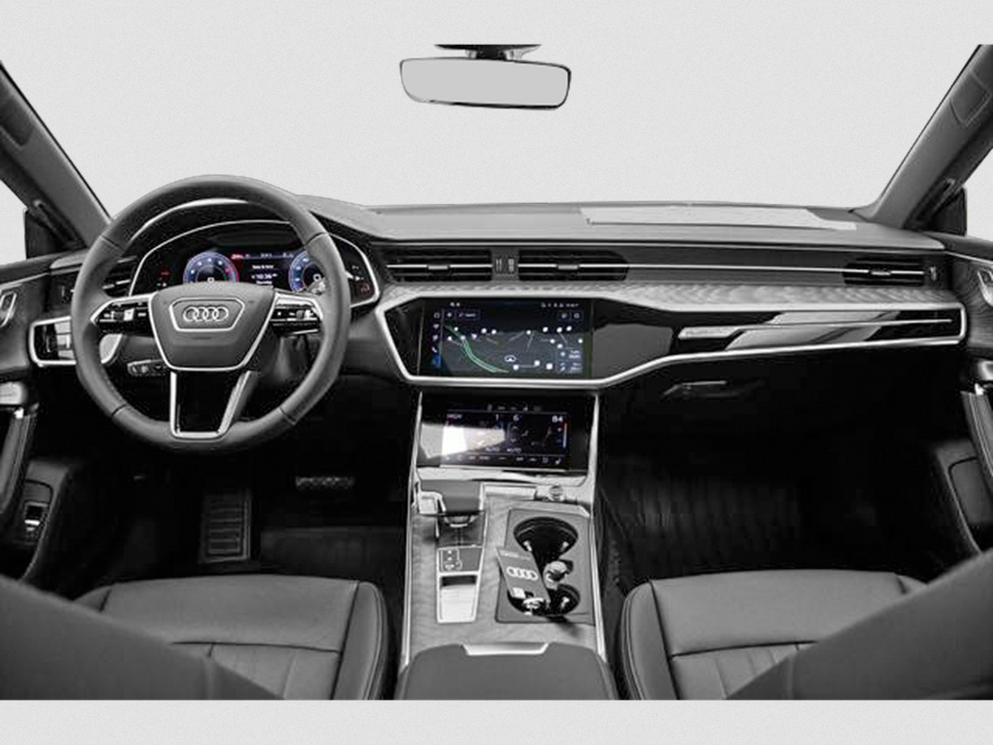 Modern digital dashboard and multifunction steering wheel in luxury sedan