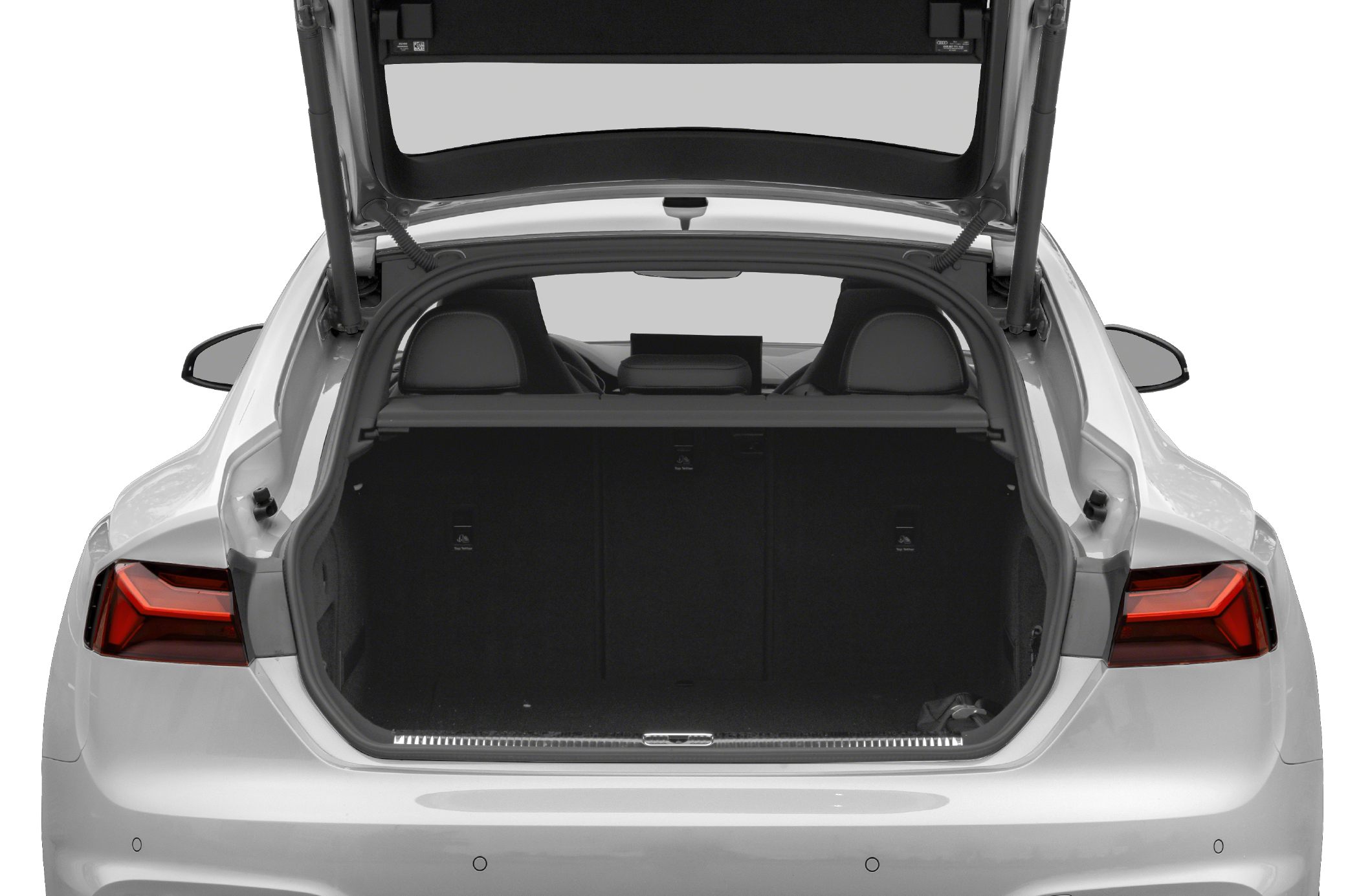 Open rear trunk with spacious cargo area and visible rear seats