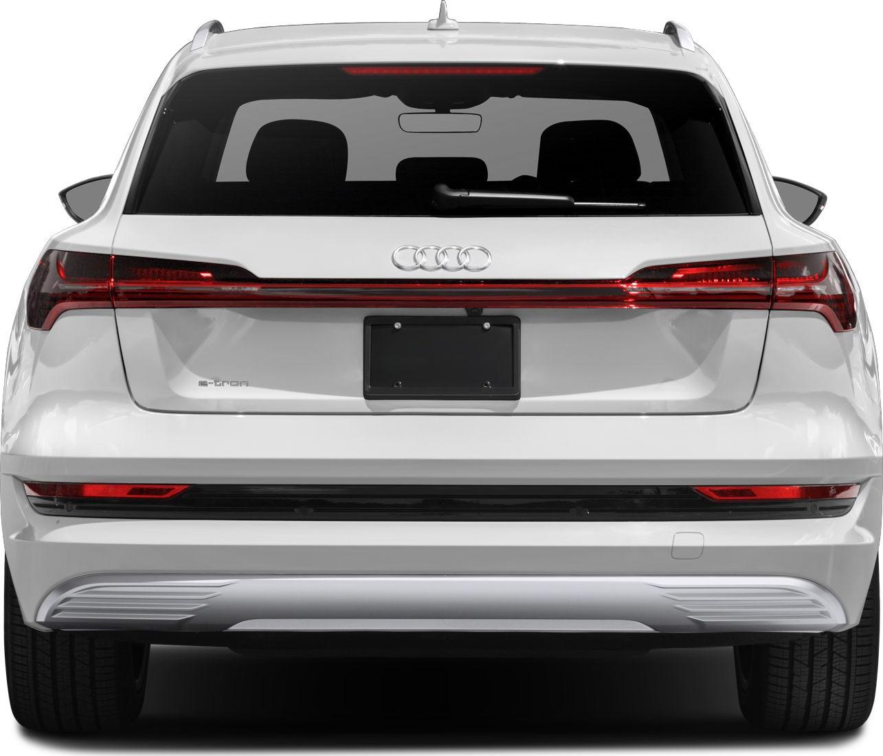 White electric SUV rear with continuous LED taillight and rear windshield wiper