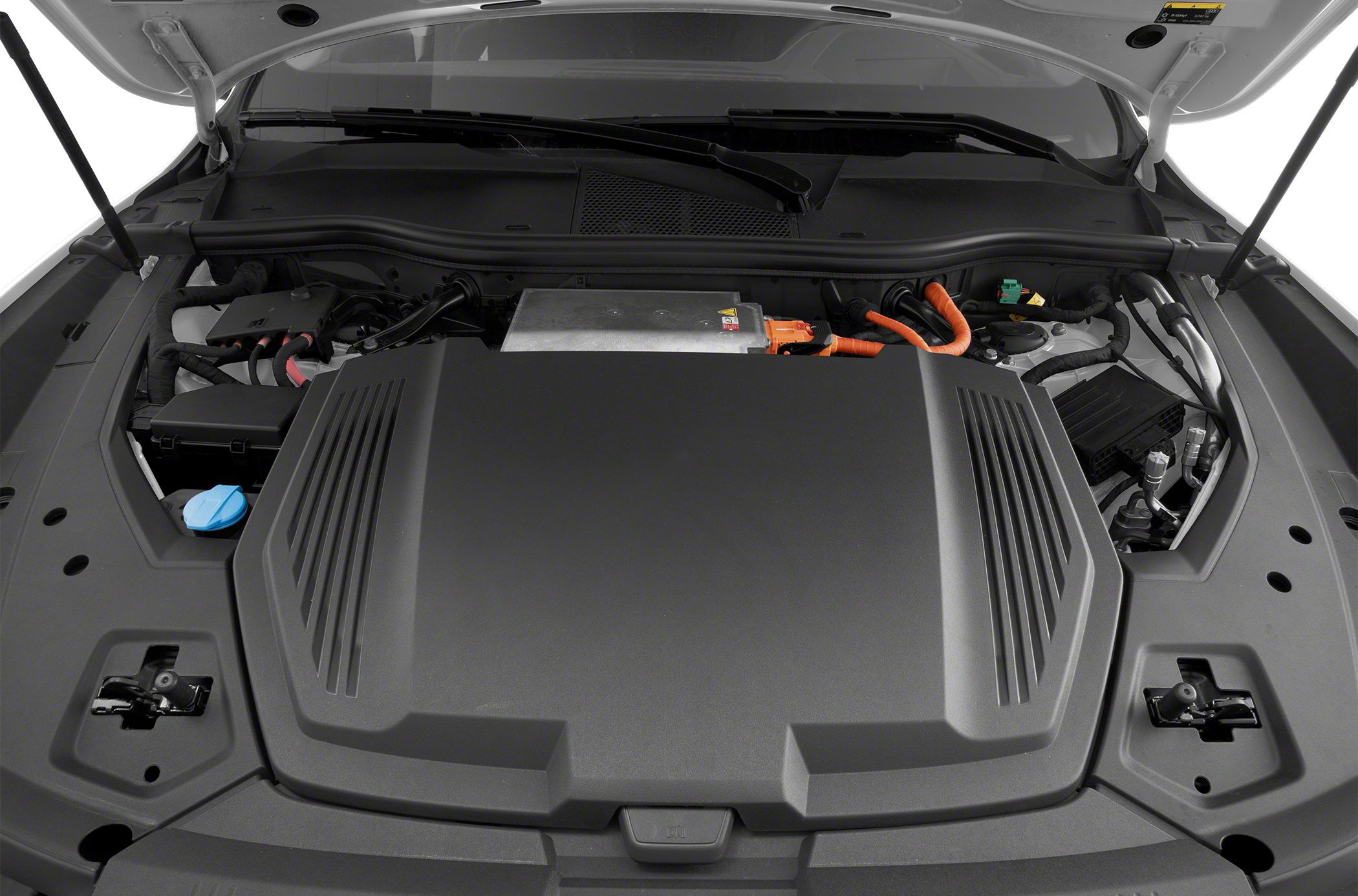 Electric motor bay with battery and high-voltage wiring.