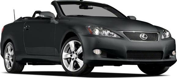 Convertible Lexus IS with front grille, headlights, and alloy wheels