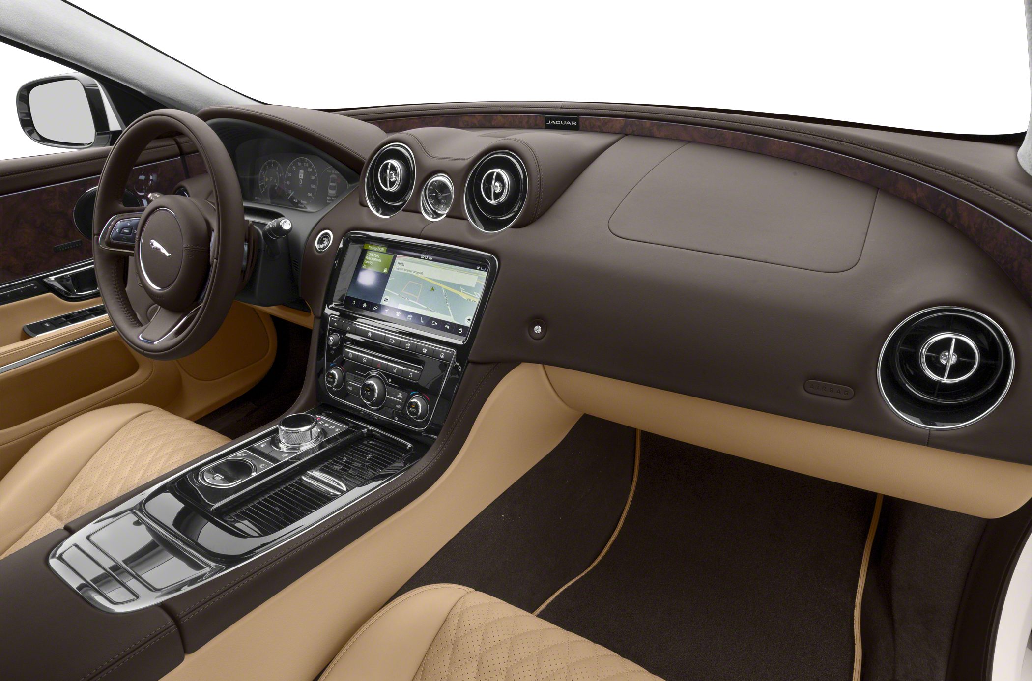 Luxury dashboard and center console with leather seats