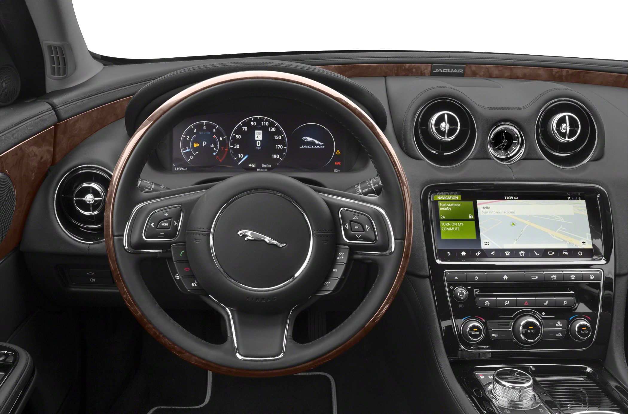 Luxury steering wheel with digital dashboard and wood trim