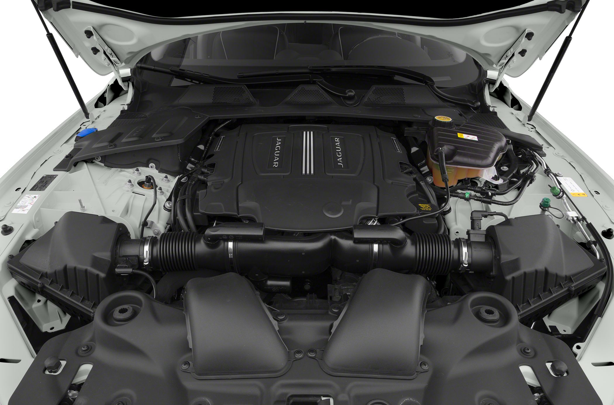 Close-up of engine bay with intake system and engine cover
