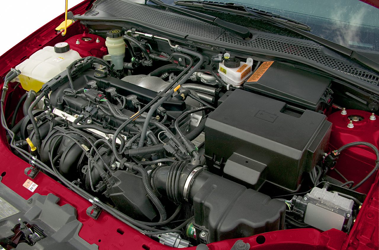 Engine bay with visible components and wiring
