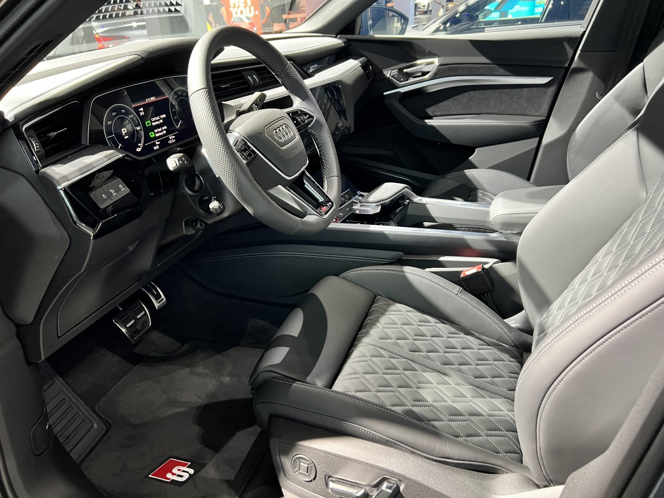 Digital cockpit and quilted leather luxury seats in premium electric SUV interior