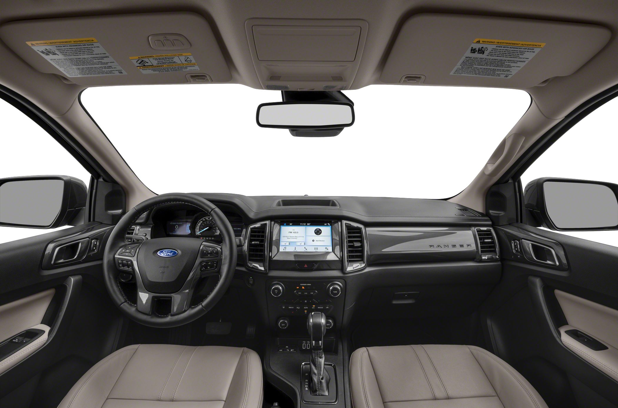 Dashboard and multifunction steering wheel with center console and gear shift