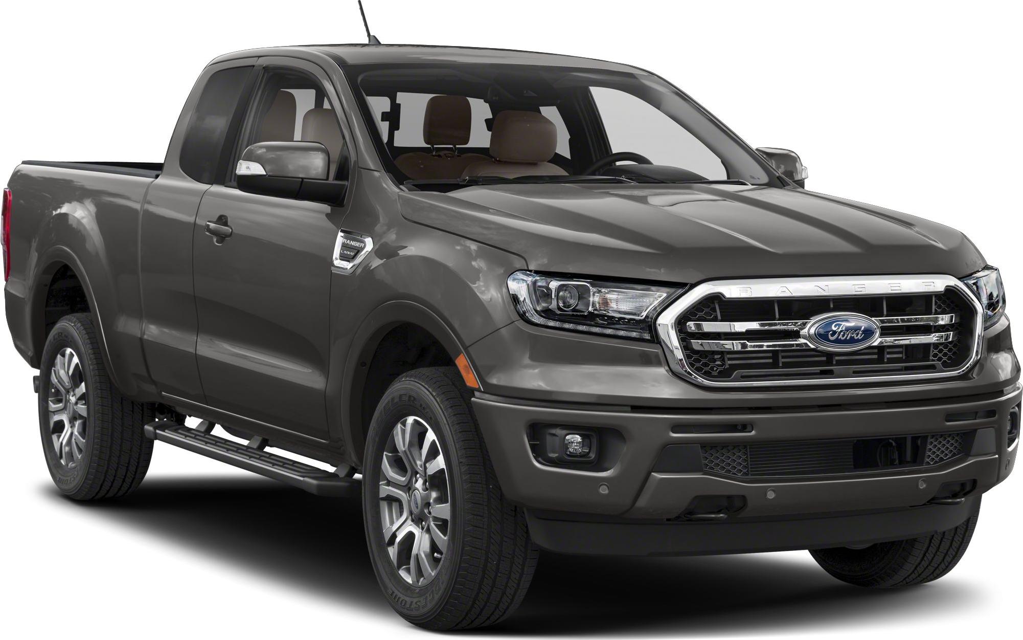 Front angled view of extended cab mid-size pickup with chrome grille.