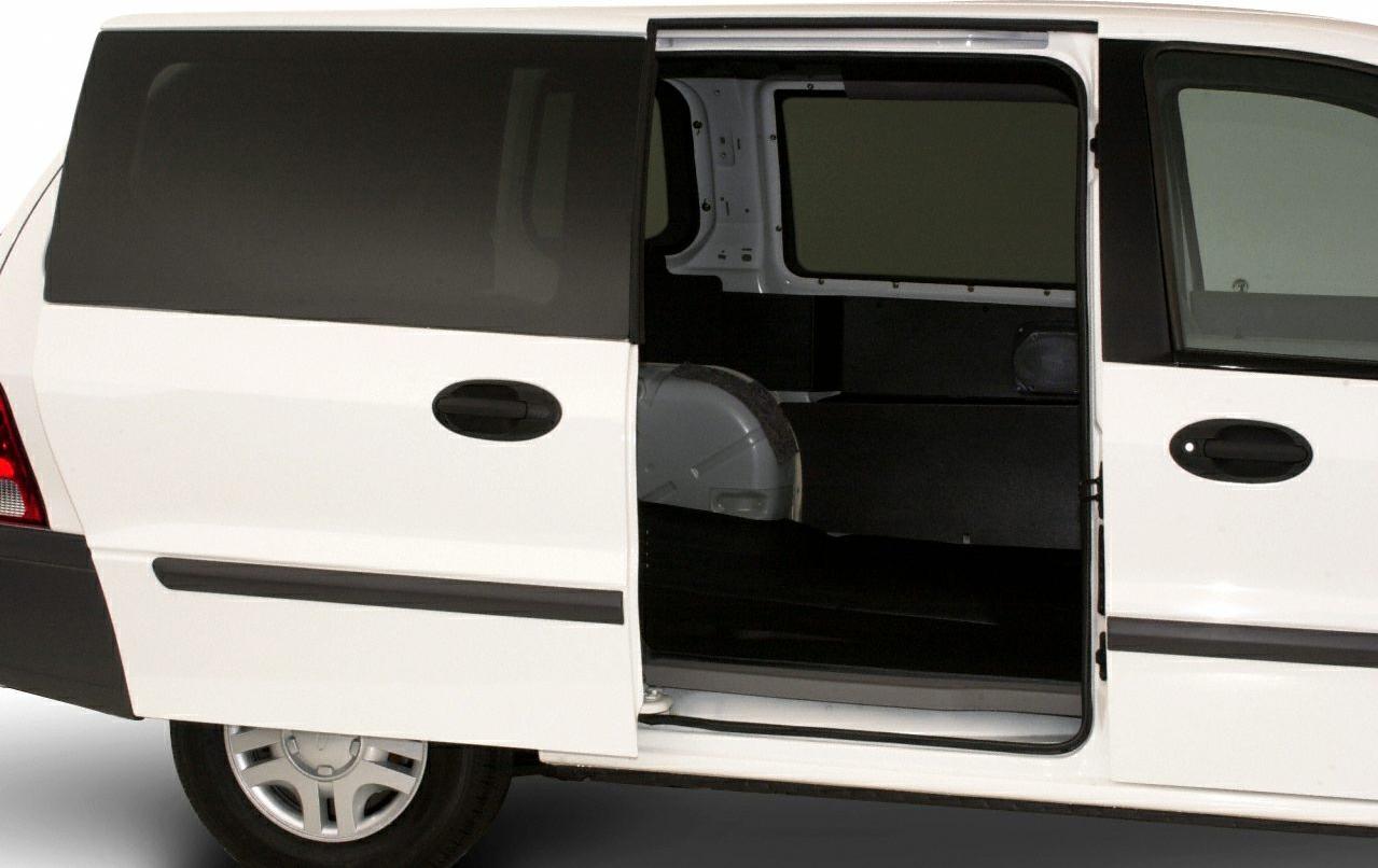 Sliding side door open with visible cargo interior space and rear wheel