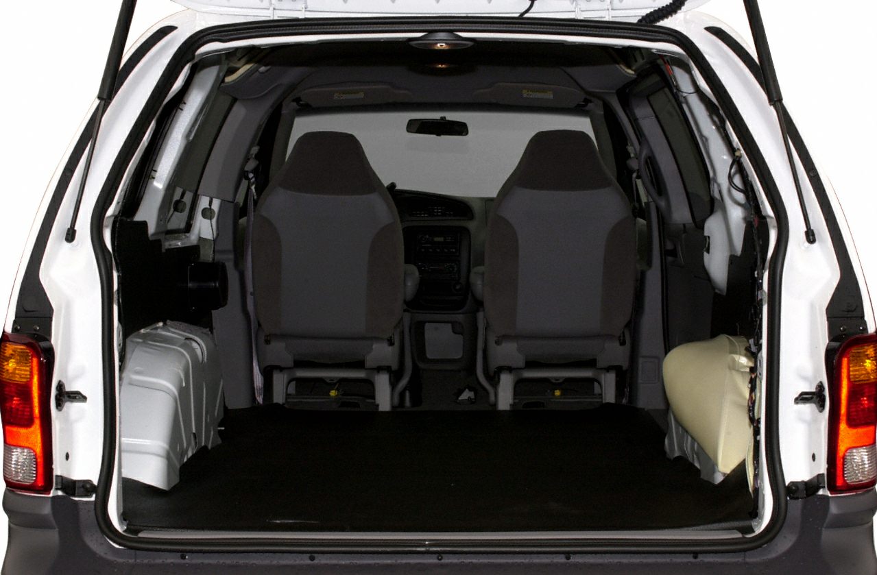 Open rear cargo area with two front seats visible