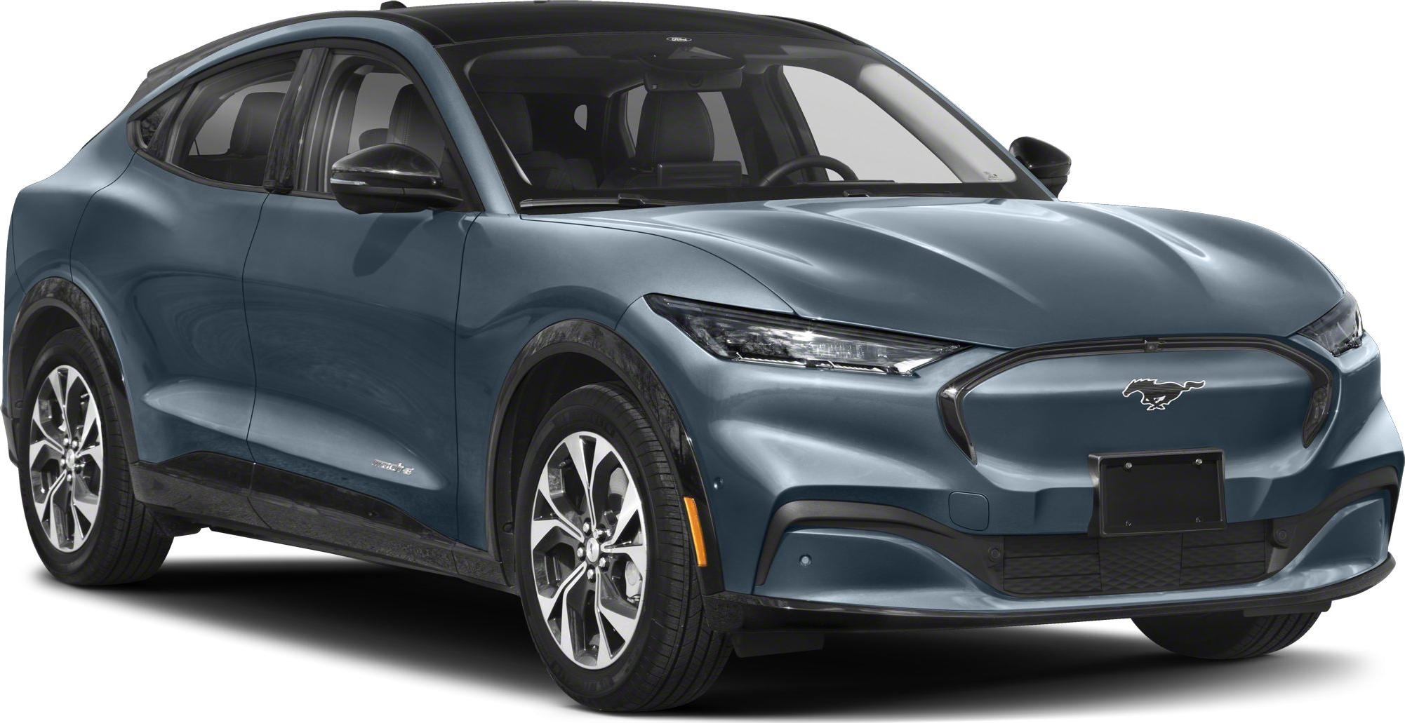 Front and side view of electric SUV with Mustang emblem and LED headlights