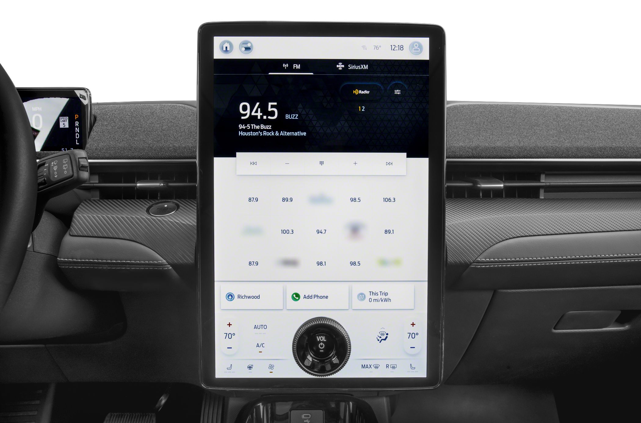 Large vertical touchscreen with radio and climate controls