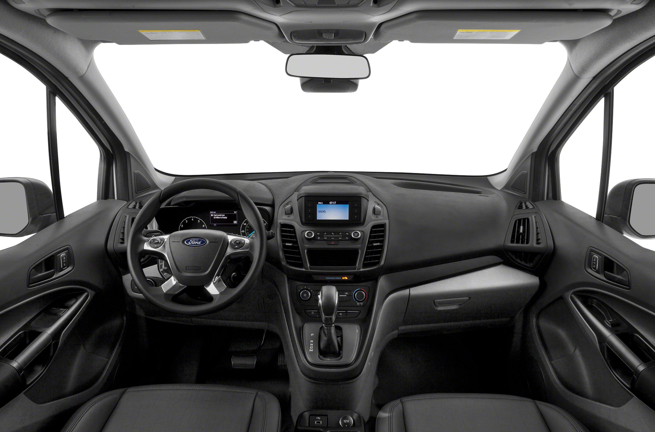 Dashboard and steering wheel with center console and controls