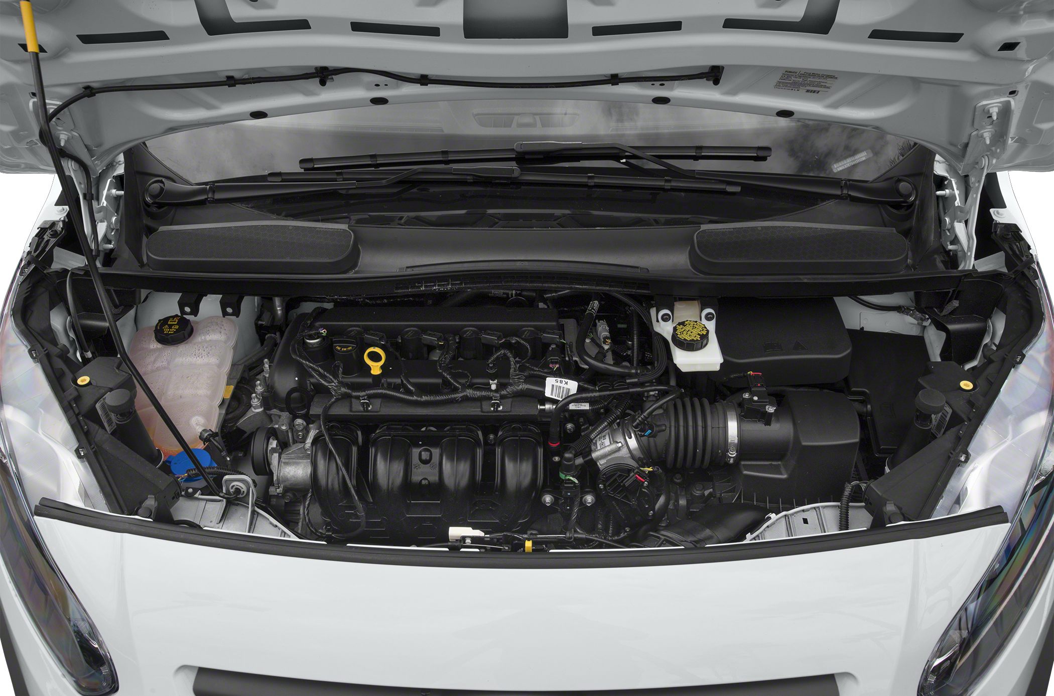 Open engine bay with detailed engine and component layout