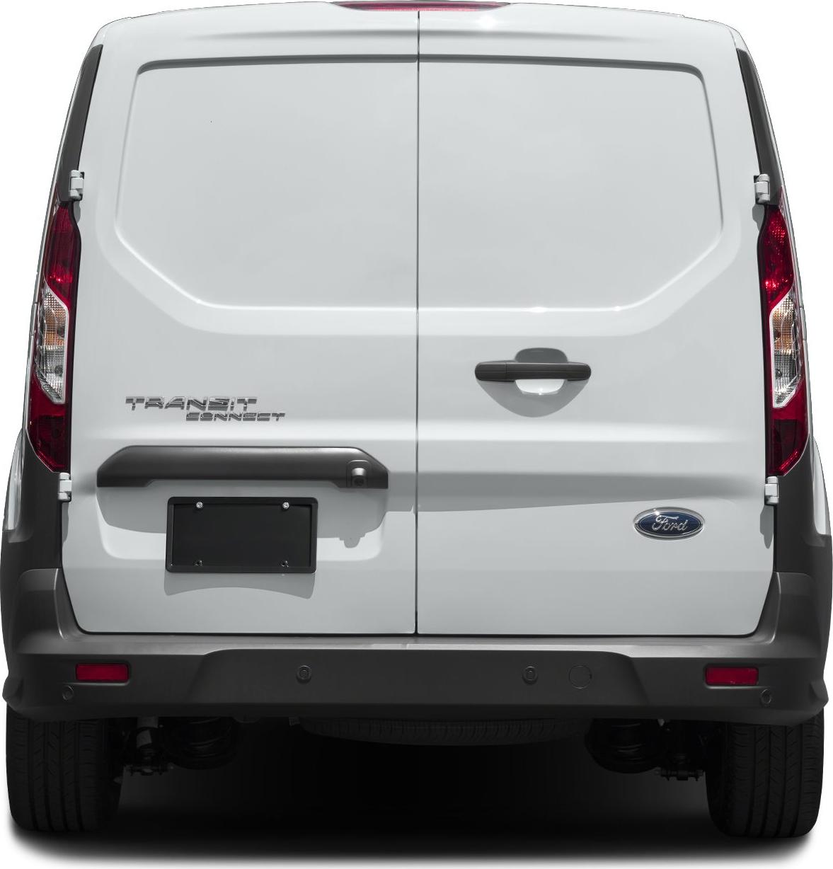 Split rear doors and vertical taillights of white commercial van