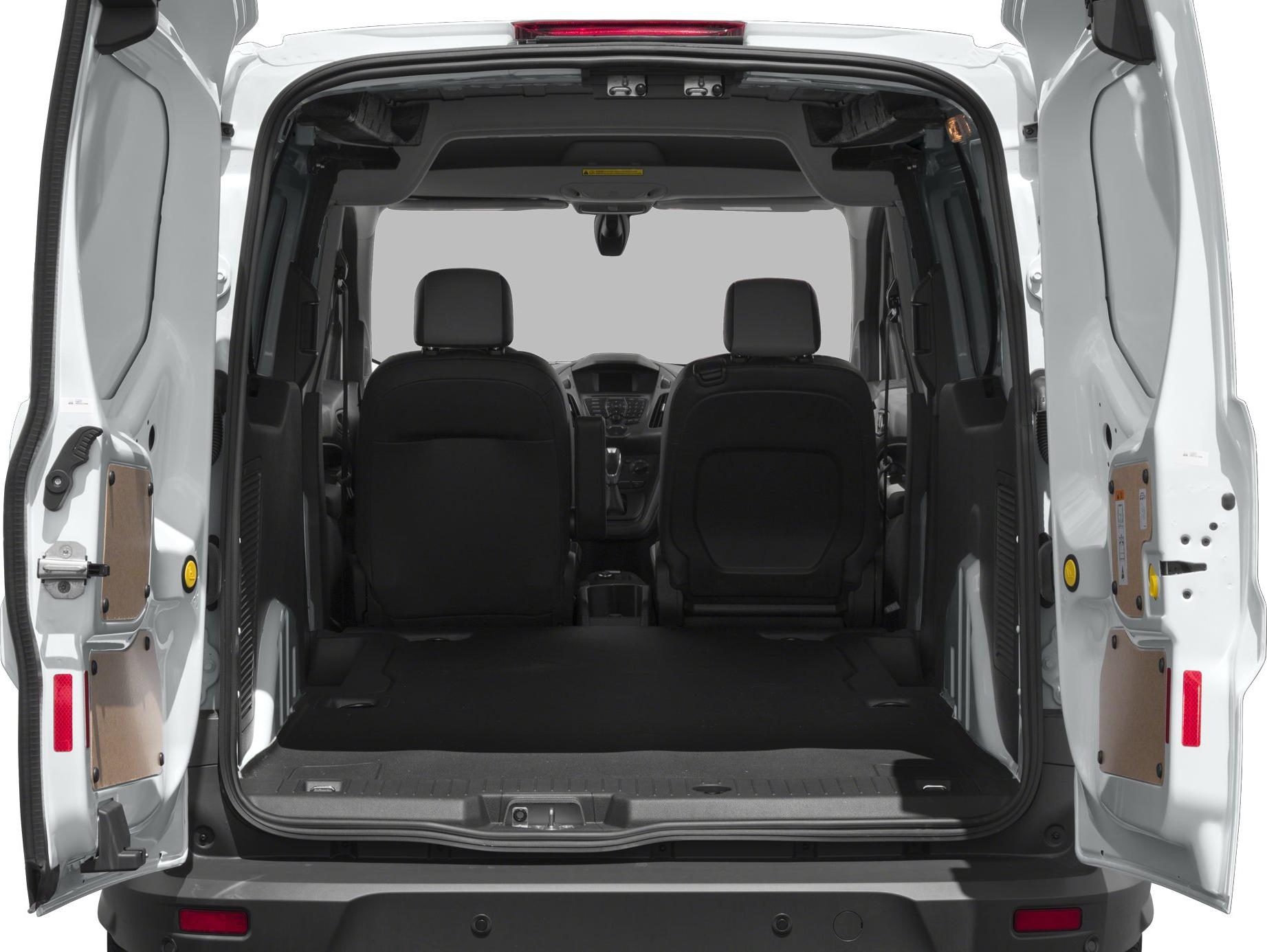 Open rear double doors with spacious empty cargo area and front seats visible