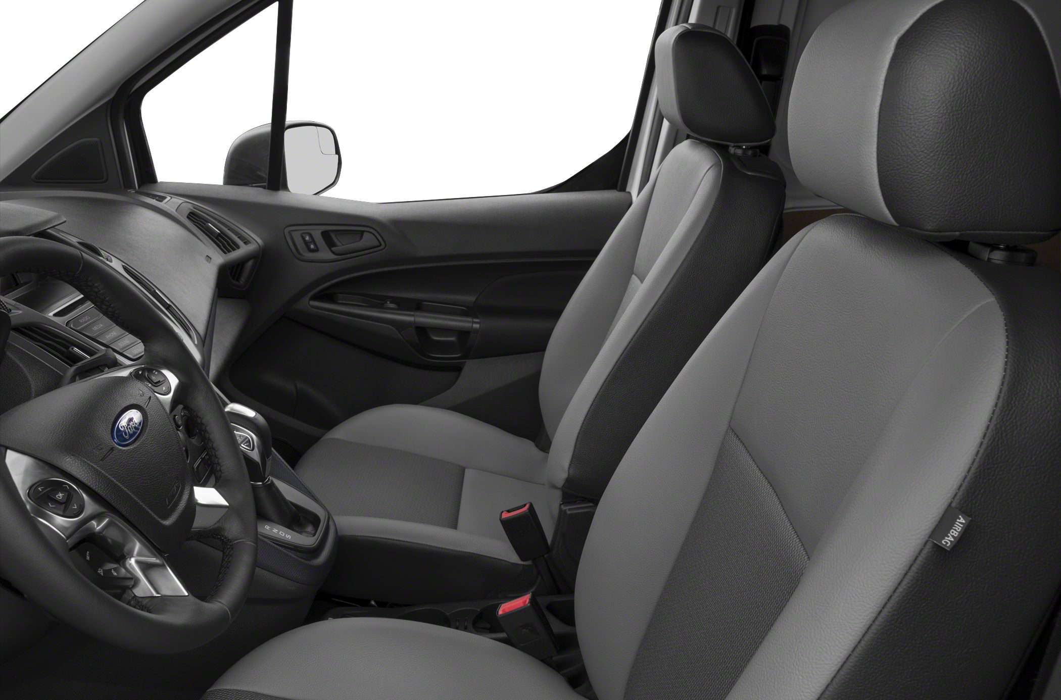 Front seats and dashboard interior design with steering wheel