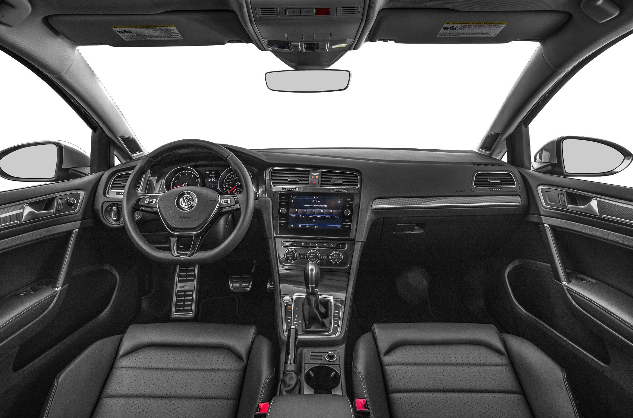 Dashboard, steering wheel, and center console interior features