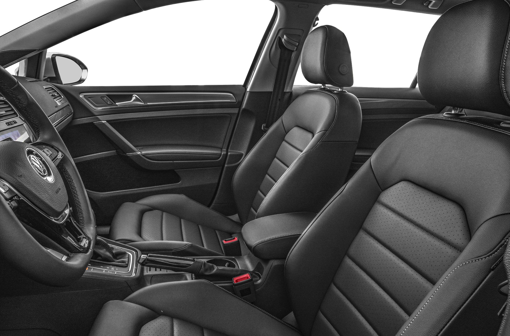 Leather seats and modern dashboard in car interior