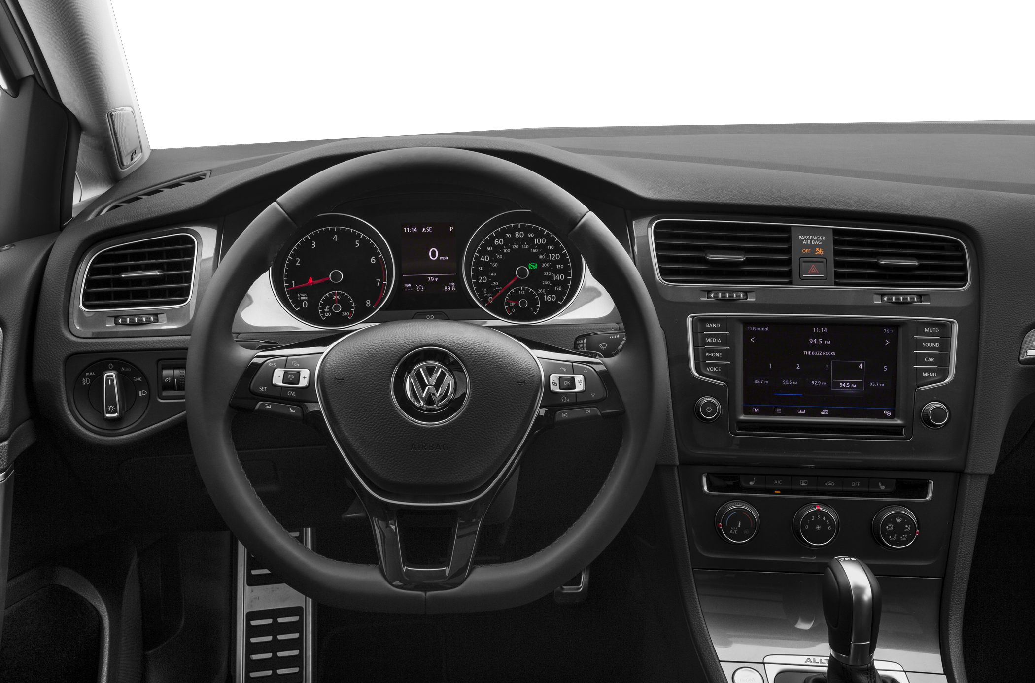 Dashboard with multifunction steering wheel and infotainment system