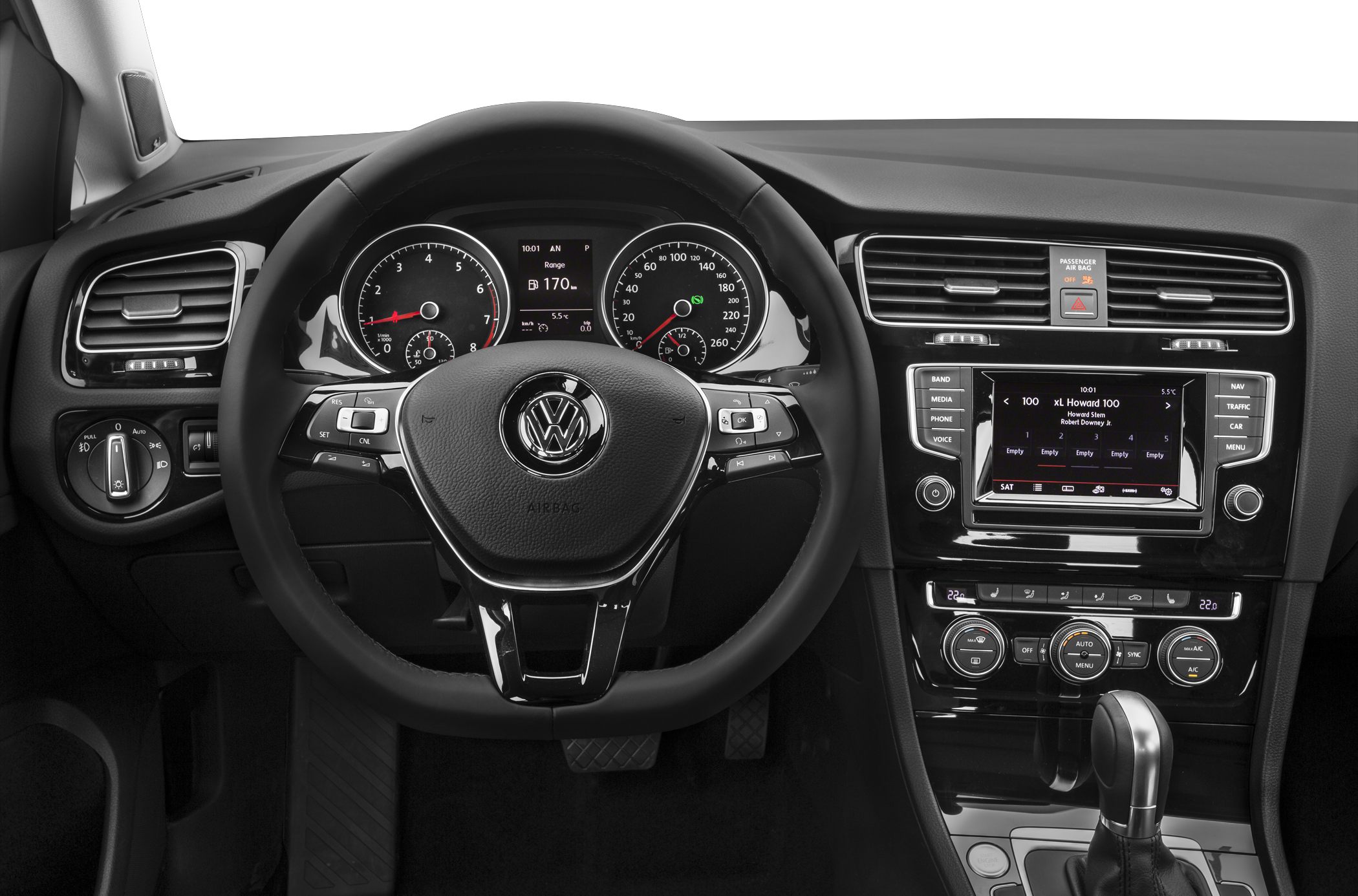 Dashboard and multifunction steering wheel with infotainment and climate control