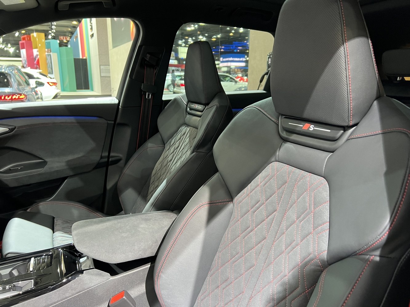 S sport seats with diamond stitching and leather upholstery