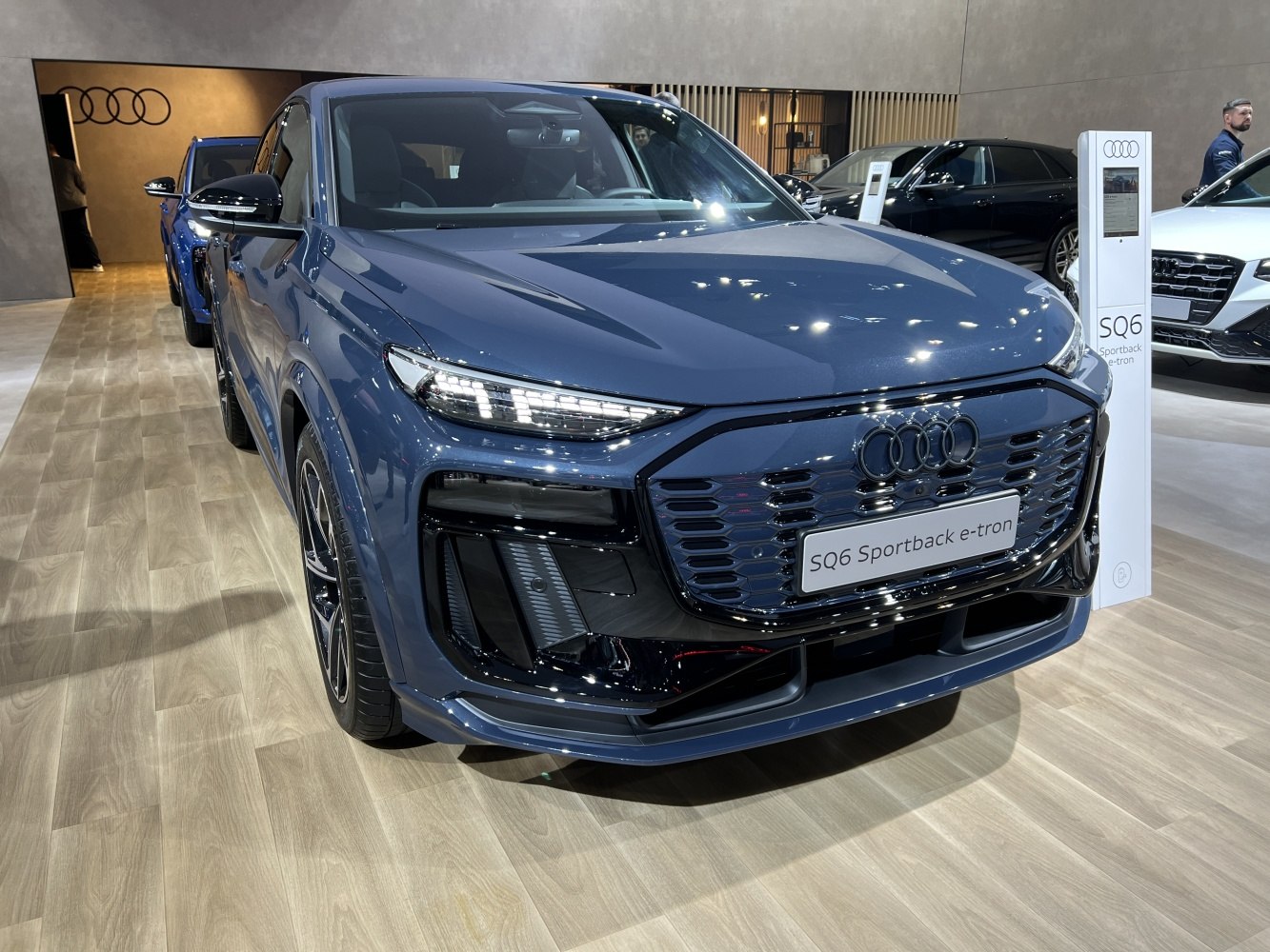 Front grille and LED headlights of a modern electric SUV