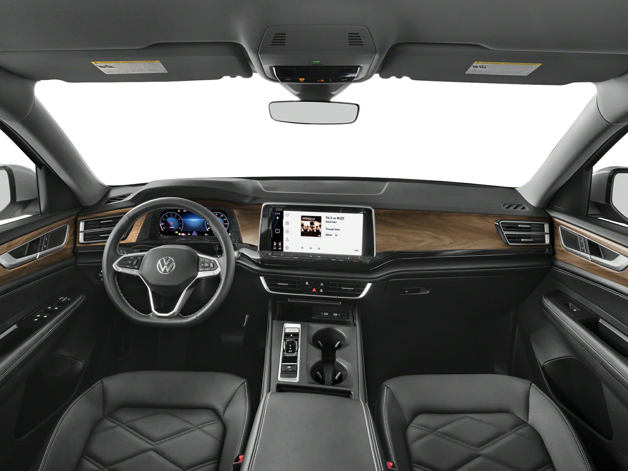Digital instrument cluster, wood trim dashboard, modern SUV interior design