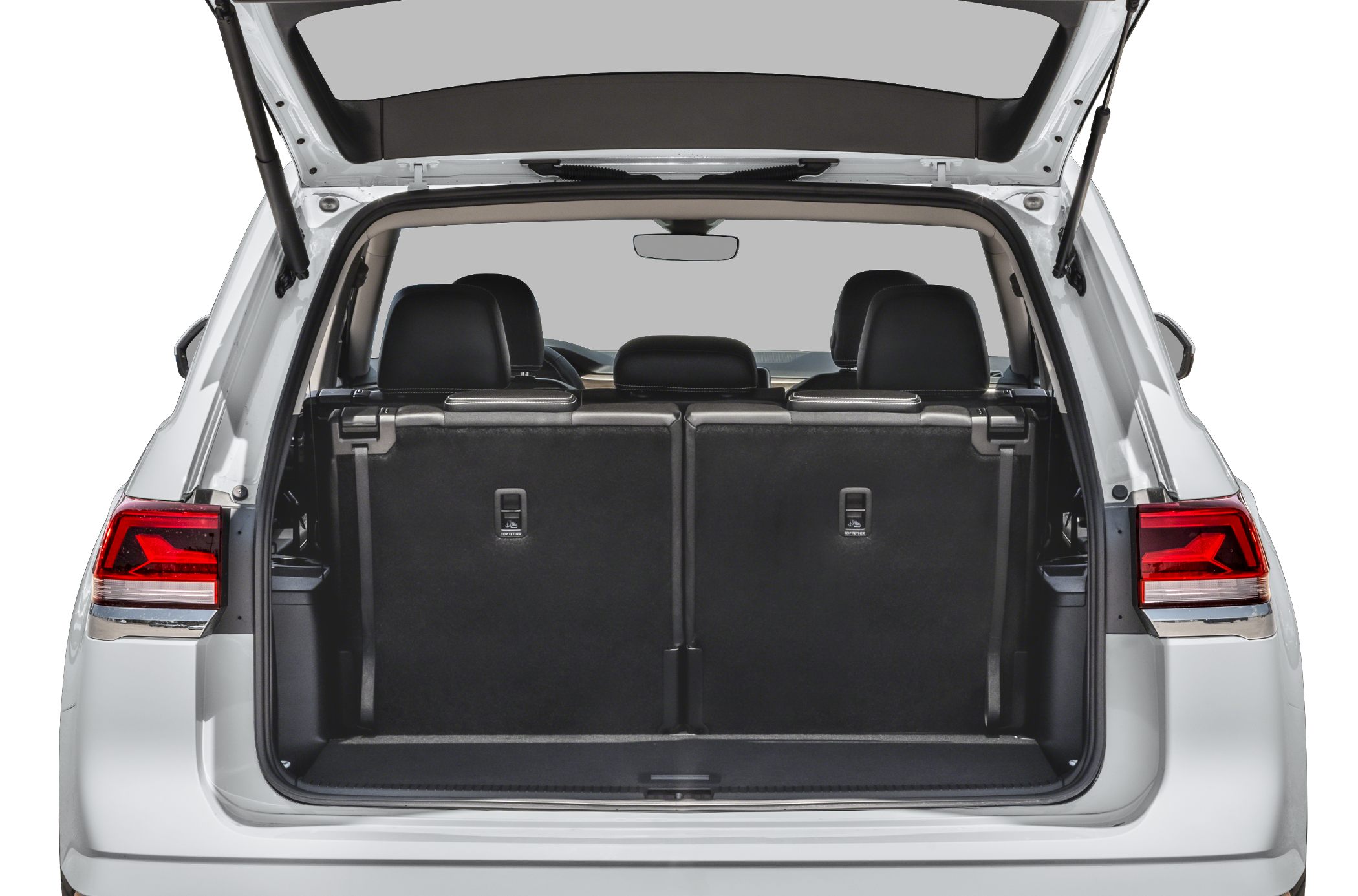 Open rear trunk with upright rear seats and spacious cargo area