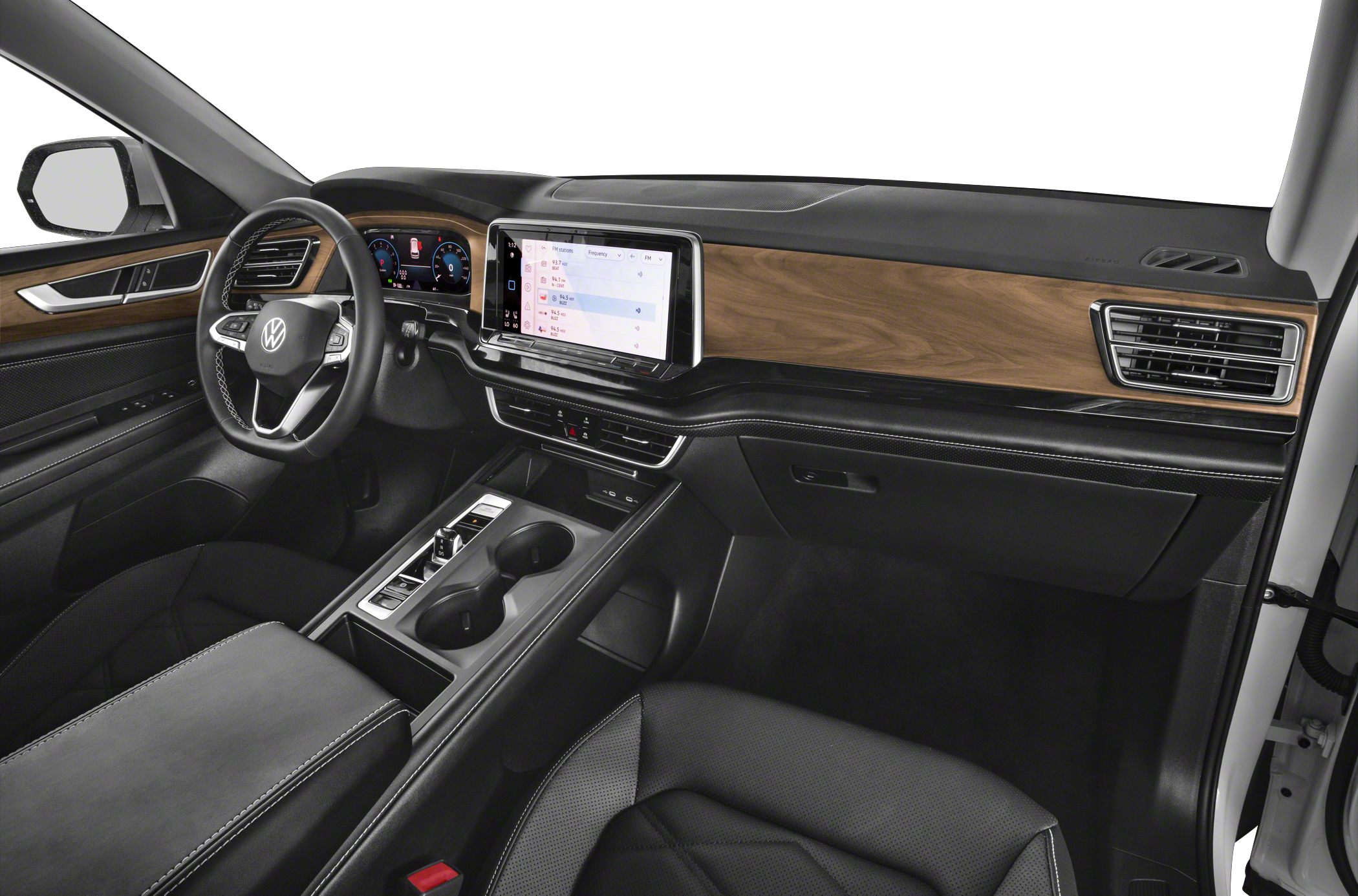 Digital dashboard and touchscreen infotainment with wood trim