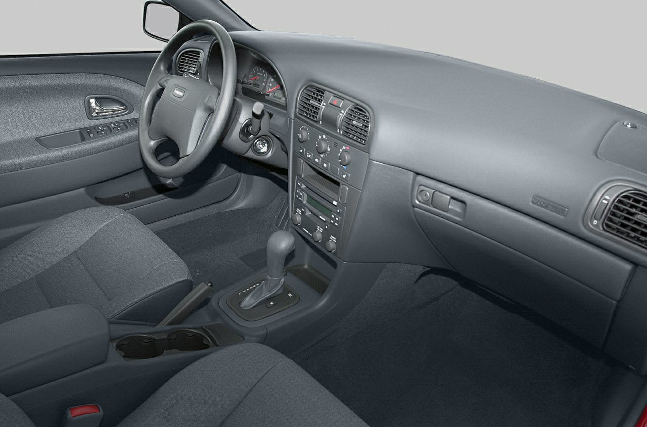 Classic car interior with steering wheel and automatic gear shifter