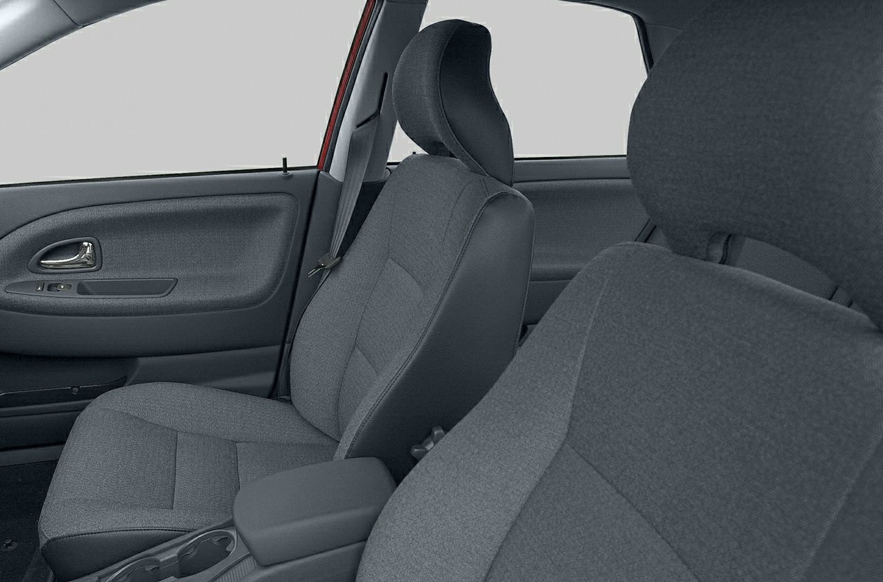 Front fabric seats and door panel with armrest and seatbelt