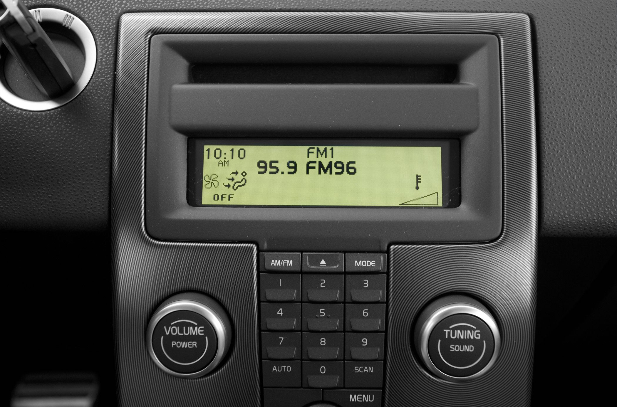 Digital radio display with control buttons and knobs