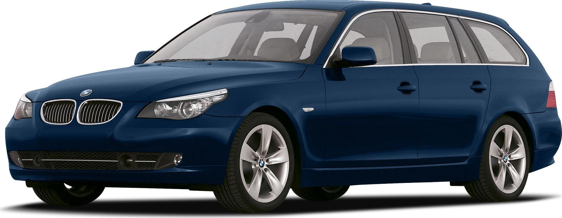 Blue estate car in front-side view with kidney grille and alloy wheels
