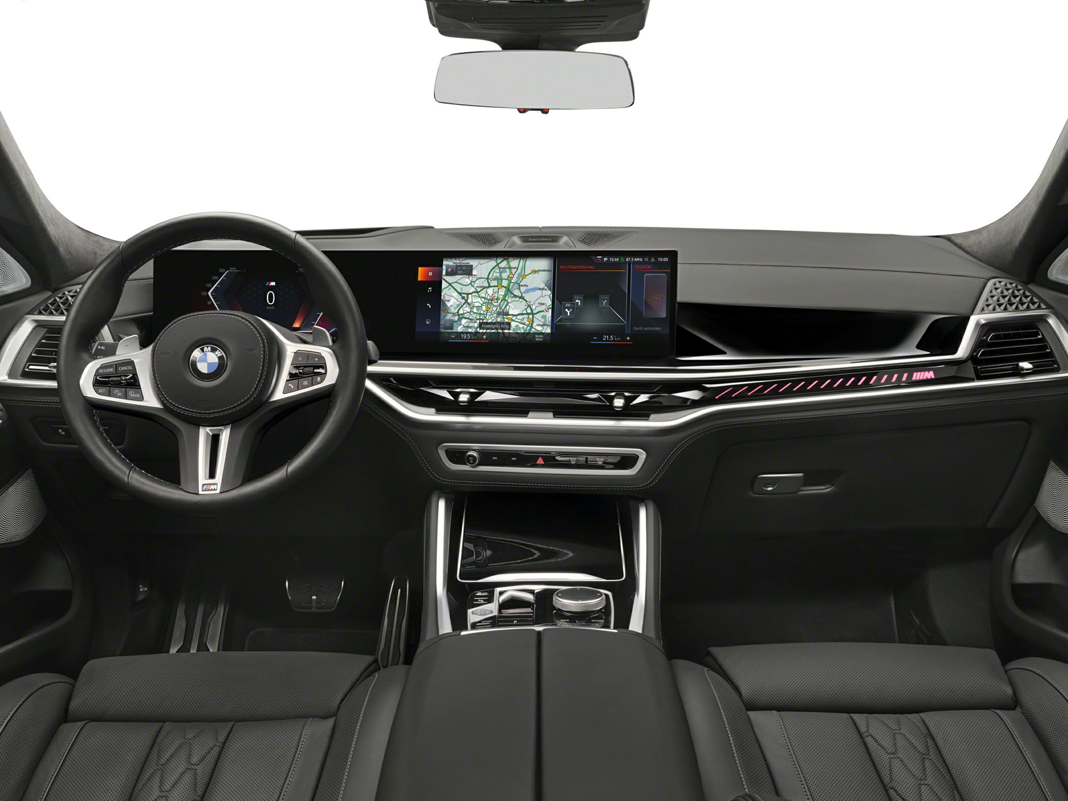 Dual digital displays and multifunction steering wheel in luxury SUV interior