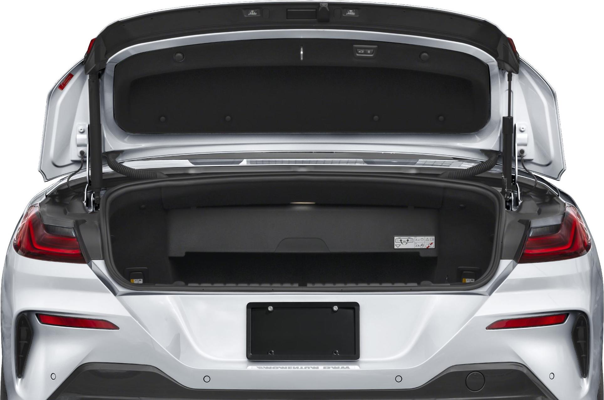 Open trunk view with rear lights of a luxury sports convertible.