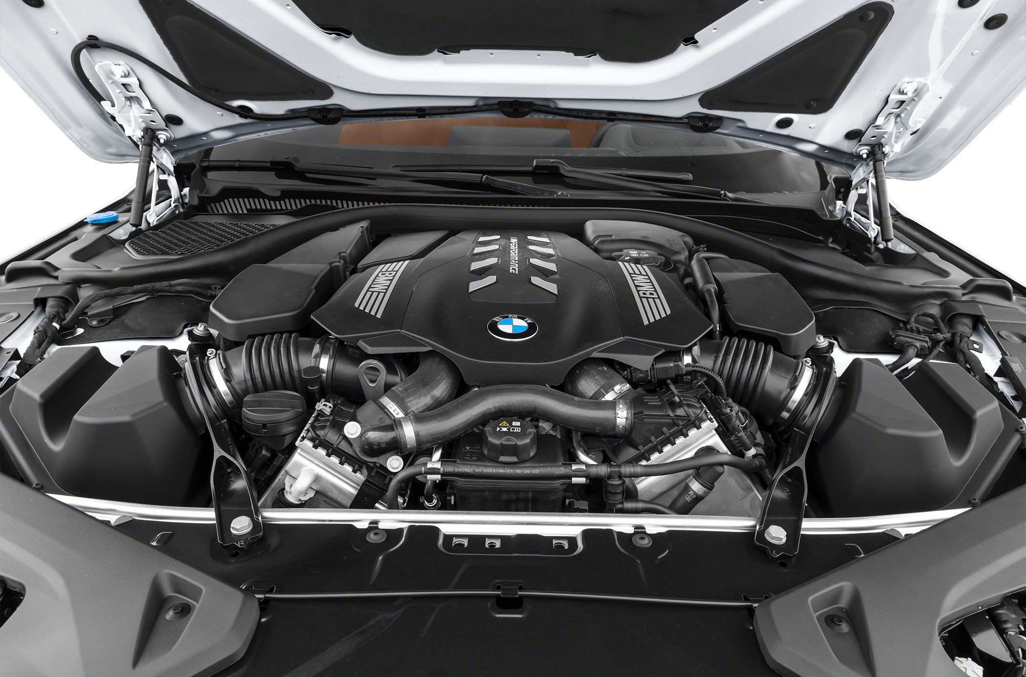 BMW 8 Series Convertible engine bay with modern components and engine cover