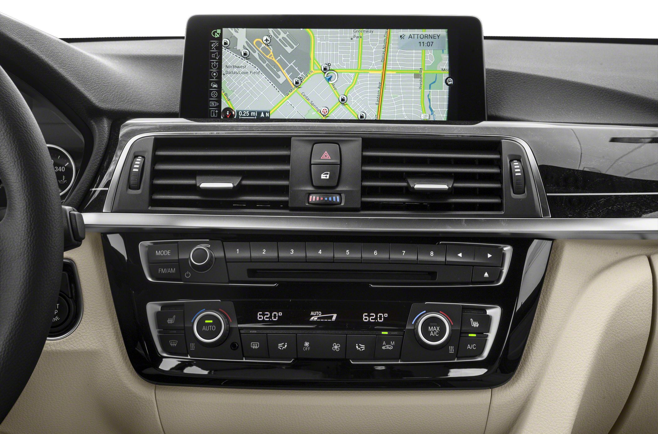 Navigation screen and dual-zone climate control panel