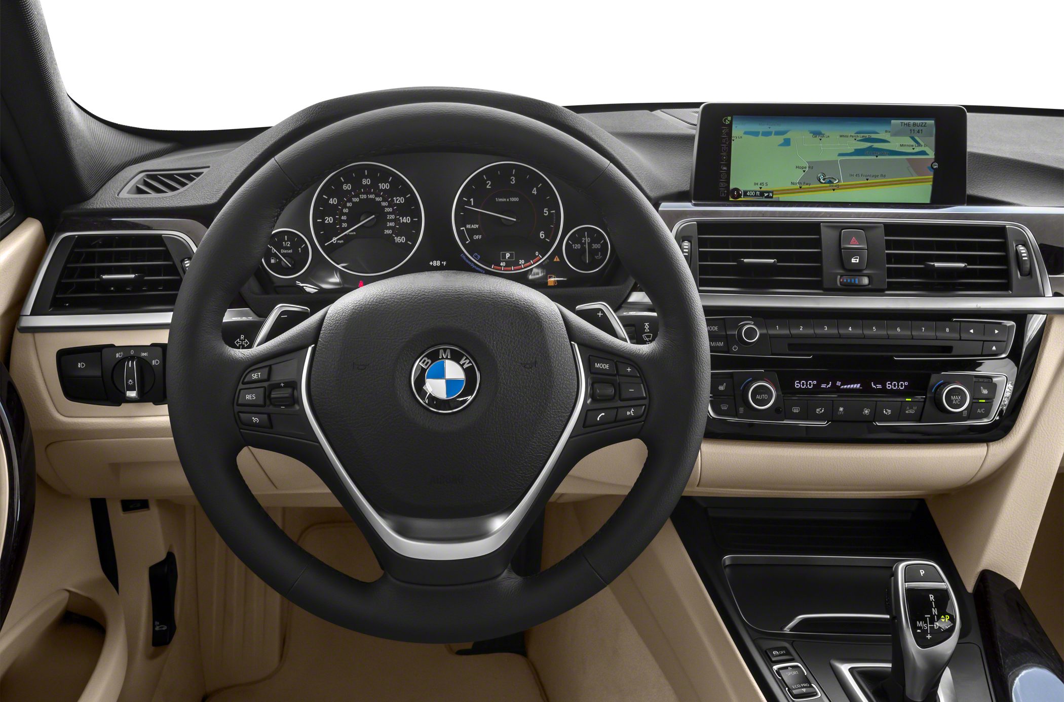 Steering wheel, digital instrument cluster, infotainment navigation display