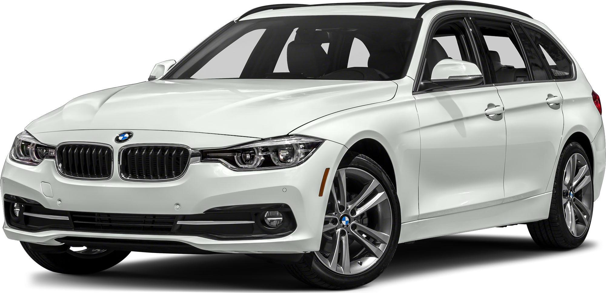 Front view of a sleek white station wagon with hallmark grille and alloy wheels