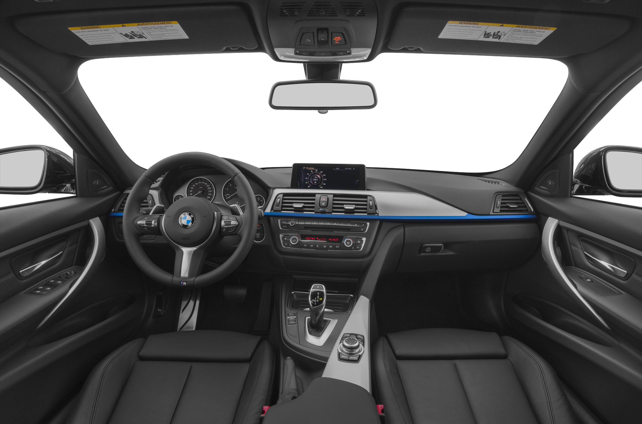 Interior dashboard and steering wheel with infotainment display