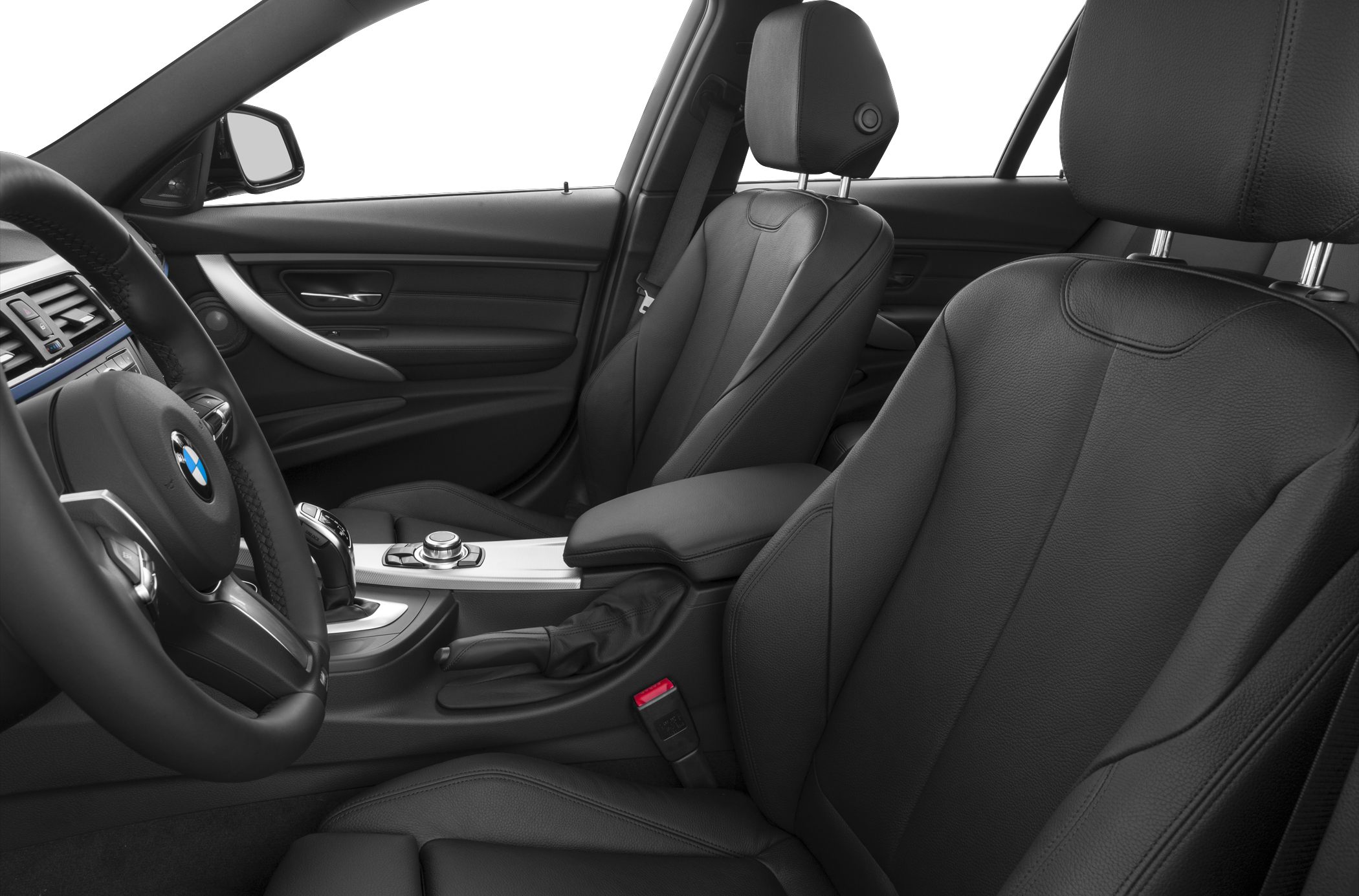 Black leather front seats and steering wheel interior