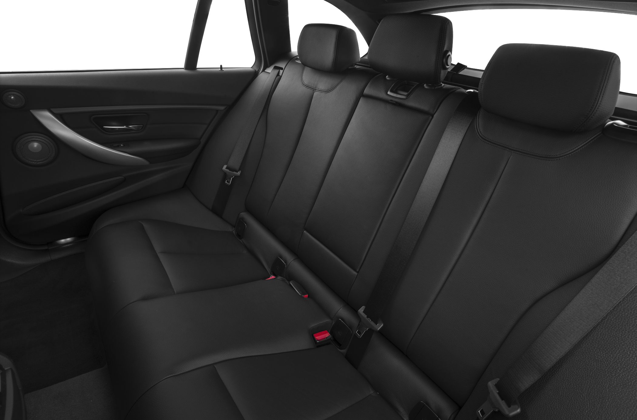 Black leather rear seats with headrests and seatbelts